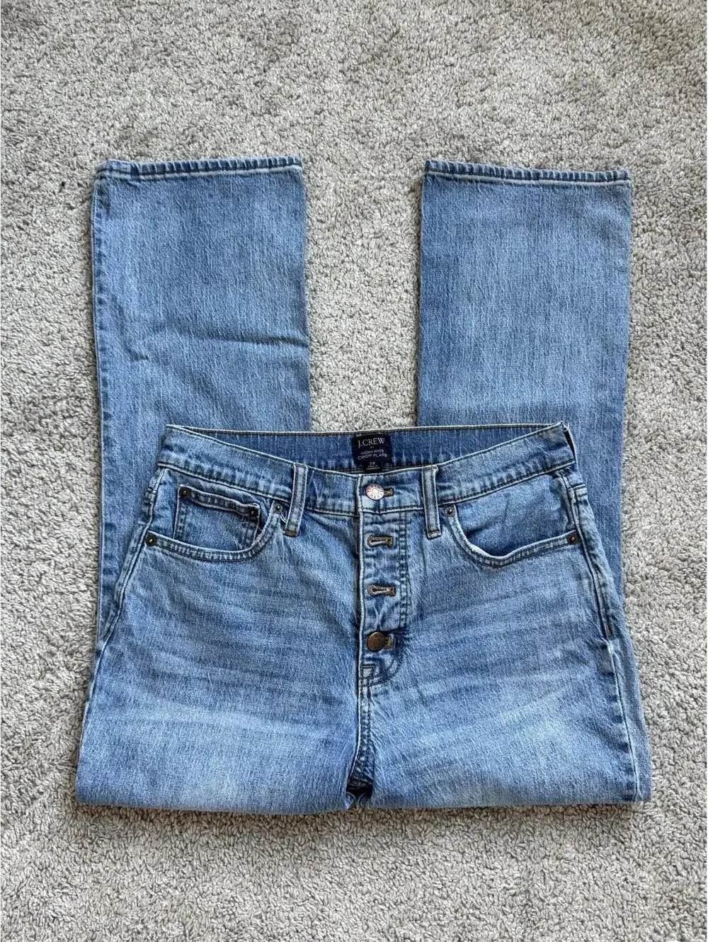 J.Crew Women’s 29 Blue High Rise Crop Flare Exposed Button Fly Preppy Denim Jean